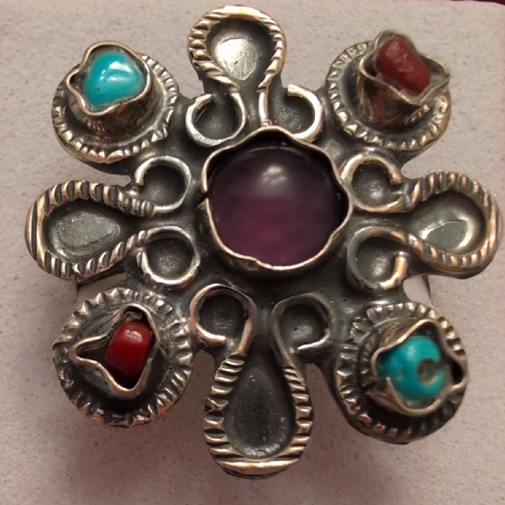 Mexico 925 Sterling Silver and Multicolor Stone Women's Ring